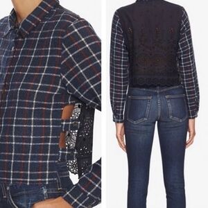 Sea Plaid Eyelet Button Down Shirt